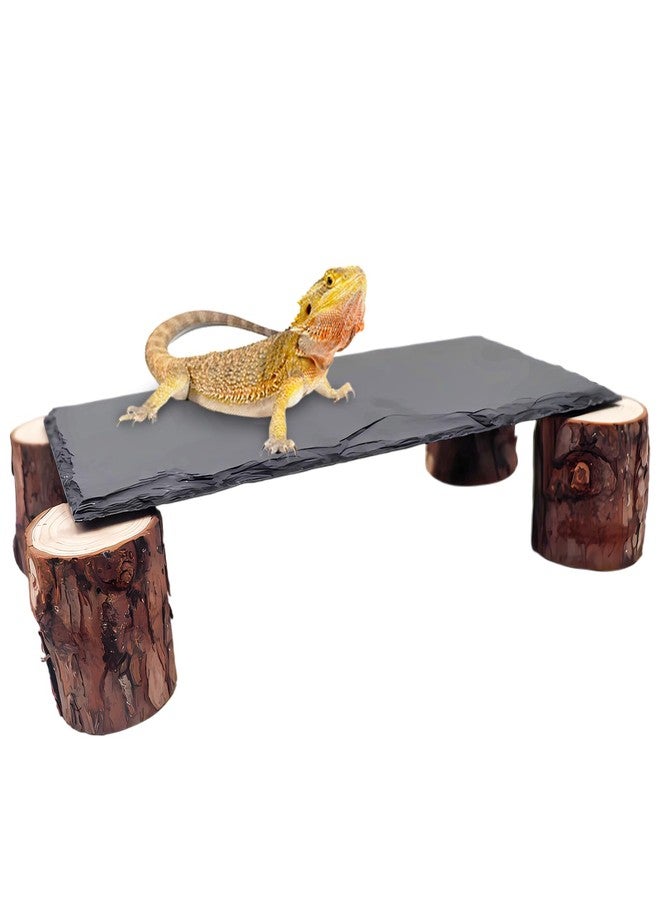 MHLLGN Bearded Dragon Basking Platform, Slate Rocks for Reptiles with Wooden Pile, Leopard Gecko Hides and Caves, Reptile Tank Accessories for Bearded Dragons, Geckos, Ball Pythons, Tortoise (Black, Small) - Image 1